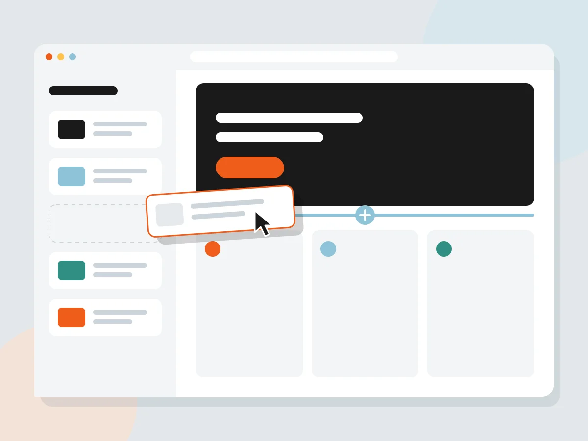 Builder sidebar with a section being dragged onto the page