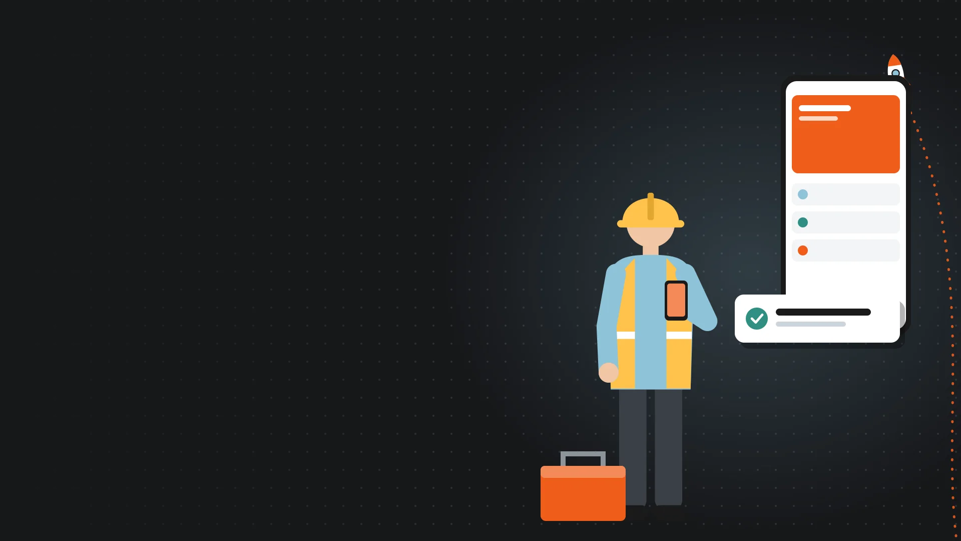 Illustration of a tradie in hi-vis checking a new enquiry on his phone